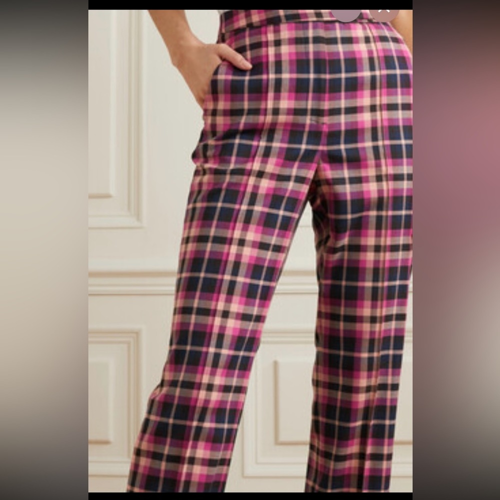 Rebecca Vallance Pink, Black, and Beige Plaid Trousers